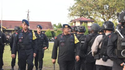 Dansat Brimob Polda Riau Terjunkan Ratusan Personel Amankan Kunker Presiden RI di Dumai