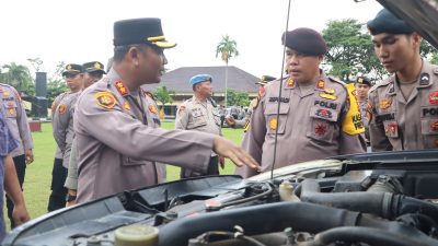 Polres Kuansing Gelar Apel Pengecekan Kendaraan Operasional untuk Pengawalan Logistik Pilkada 2024