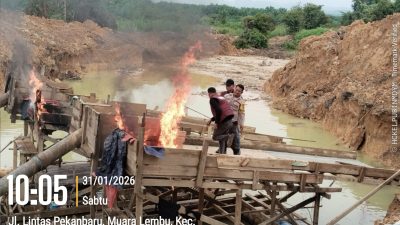 Berantas Tambang Ilegal, Polsek Singingi Tertibkan PETI di Muara Lembu