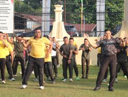 Dalam Rangka Hari Bhayangkara ke-80, Polres Kampar Bersama Kodim 0313/KPR dan Yonif 132/BS Gelar Olahraga Bersama 