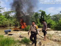 Tindak Lanjut Cepat Laporan 110, Polres Kuansing Musnahkan 4 Unit PETI di Sungai Kuantan