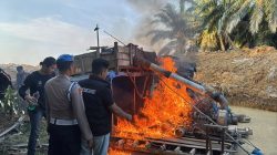 Dalam Kurun Waktu Seminggu Polres Kuansing Musnahkan 90 Rakit PETI dari 12 Lokasi.